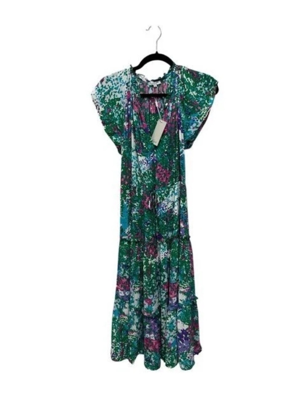 Floral Green Maxi Dress with Flutter Sleeves
